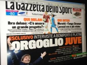 FOTO – ECCO LA PRIMA PAGINA DELLA GAZZETTA DELLO SPORT,TITOLO PER LAVEZZI ALL’INTER