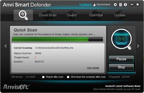 Scanning Anvi Smart Defender, un potente Anti Malware per Windows