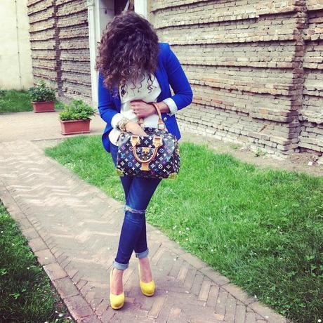 Multicolor Bag & Yellow Heels