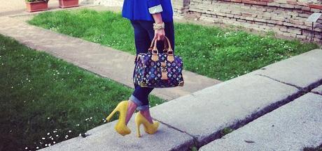 Multicolor Bag & Yellow Heels