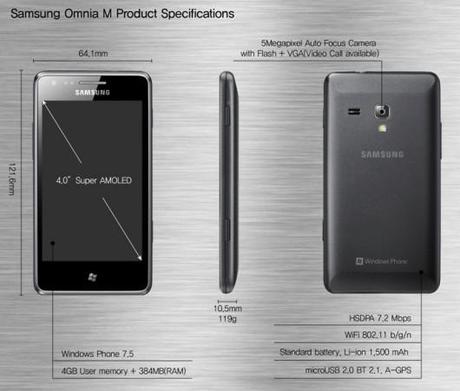 Samsung Omnia M 530x451 Samsung Omnia M con Windows Phone 7.5 | Scheda Tecnica, Foto e Caratteristiche