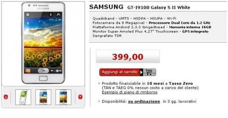 Samsung Galaxy S2 bianco Media World Online 595x309 Offerta Samsung Galaxy S 2 a 399€ con MediaWorld Online