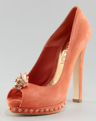 Coral + Suede + Shell + Skull: Alexander McQueen Peeptoes