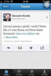 FOTO-Scotto su Twitter: “Lavezzi vuole l’Inter, ma …”