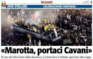 I tifosi bianconeri sognano Cavani ,ecco il coro cantato alla festa scudetto