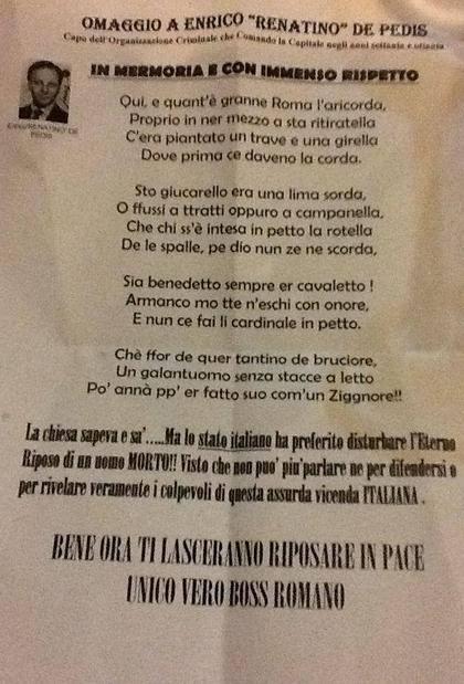 A Roma spuntano i volantini che inneggiano a Renatino De Pedis, “unico vero boss romano”