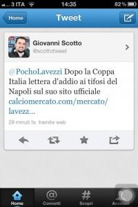 FOTO-Scotto su Twitter: “Lavezzi dopo la Coppa Italia pubblicherà sul suo sito…”