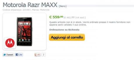 RAZR MAxx sbarca sugli store On-line pronto a ribadire il profilo aggressivo di motorola