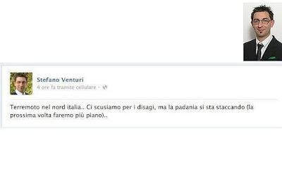 Humor nero: «Terremoto: Ci scusiamo per i disagi, ma la padania si sta staccando»