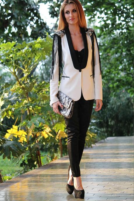 Glam, rock, white, studded, blazer