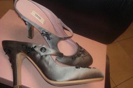 ShoeRoom #49 Prada Grey Satin Embroided Mules