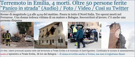Terremoto in Emilia, 5 morti, oltre 50 feriti