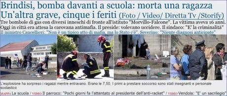 Brindisi, strage terroristica davanti ad una scuola, morta una ragazza: esclusa pista mafiosa?