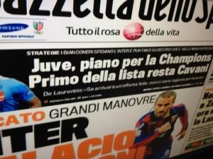 FOTO – Ecco la prima pagina della Gazzetta dello Sport,Cavani primo nella lista per la…