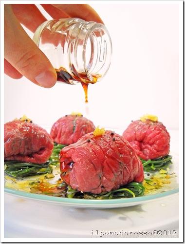 Beef carpaccio and agretti thai style