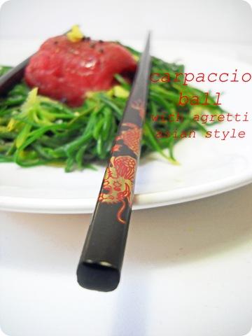 Beef carpaccio and agretti thai style