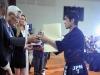 FIK President Yoshimitsu Takeyasu,of Japan, awards the winner of individual men Susumu Takanabe,of Japan,  at the 15th World Kendo Championship in Novara,Italy, Friday, May 25,2012 (Ap Photo/Massimo Pinca-Press Office World Kendo Championship)