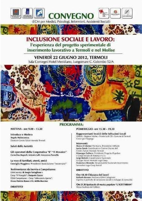 Convegno su tematica “Inclusione sociale e lavoro” 22 giugno Termoli