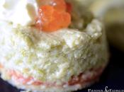 Budino cipollotti freschi panna acida, blinis salmone Onions pudding with sour cream, salmon