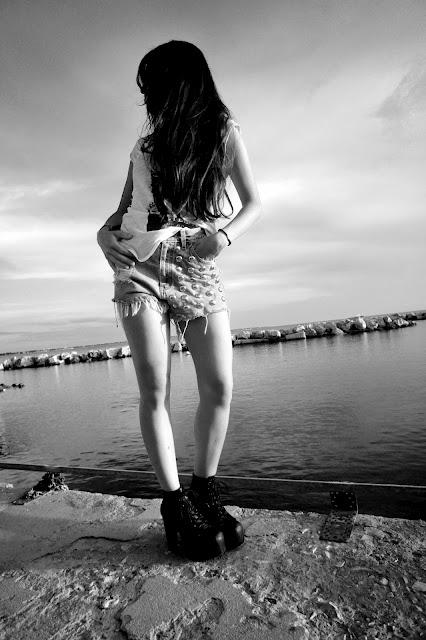 Studded shorts at the Sea