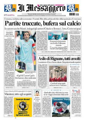 Calcioscommesse, prime pagine giornali in edicola