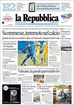 Calcioscommesse, prime pagine giornali in edicola