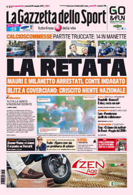 Calcioscommesse, prime pagine giornali in edicola