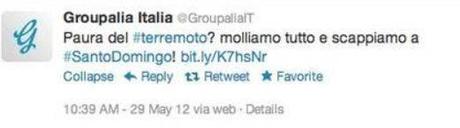 Terremoto in Emilia: Groupalia fa becera ironia