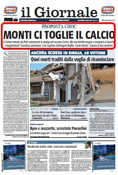 La prima pagina de 'il Giornale' di oggi