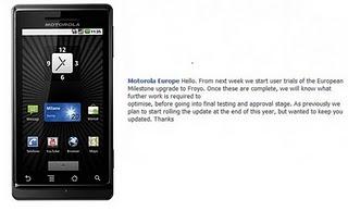 Motorola Milestone con Android Froyo entro dicembre