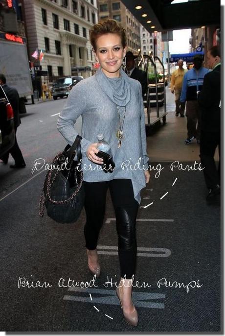 Hilary Duff: Chanel Fall 2010 tote bag & Alice+Olvia drape cowl neck sweater