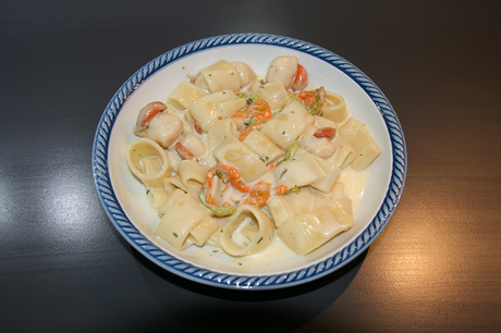 Calamarata di fiori di zucca e capesante