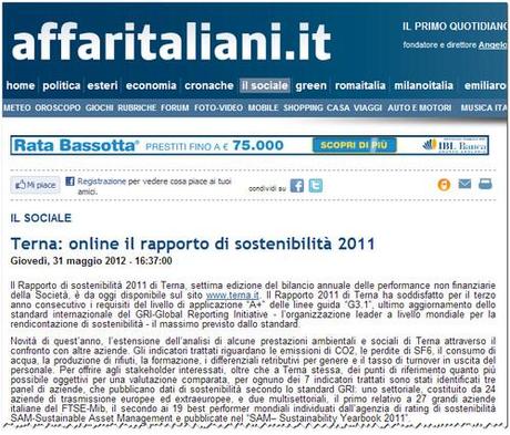 Flavio Cattaneo (Terna): rapporto di sostenibilità 2011 confermato livello A+