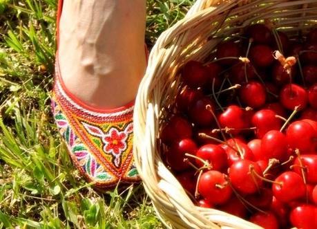 Flowers and cherries.