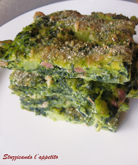 Frittata al forno di spinaci, patate pancetta