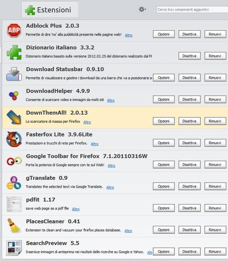 Firefox 13 KIT Plus - Elenco estensioni installate