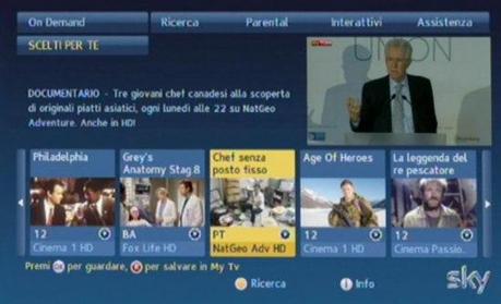 Interfaccia Sky On Demand, controllabile da telecomando