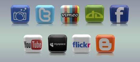 9 icone social network effetto 3D