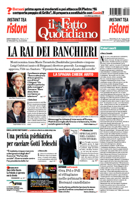 Prime pagine giornali: sabato 9 giugno 2012