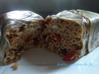 Timballo in crosta di melanzane con pennette al ragù vegetale