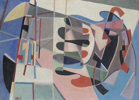 Piero Dorazio, Sviluppo orizzontale di una cornamusa dolcissima, 1946, olio e sabbia su tela, cm 54x73, collezione privata