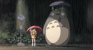 La scena della fermata dell'autobus con Totoro