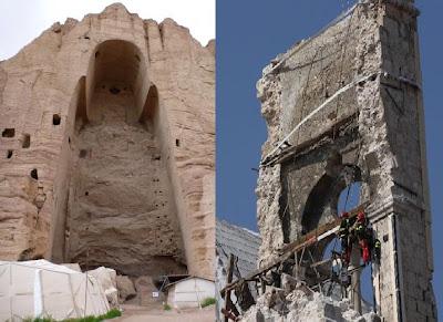 La Valle di Bamiyan, San Bernardino dell'Aquila. L'Afghanistan dei talebani, l'Italia di Berlusconi. Con la cultura non si mangia, con i ponteggi sì.