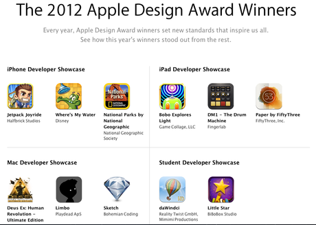 Ecco i vincitori dell’ambito  Apple Design Award 2012