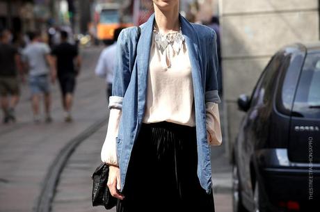 In the Street...Black + Denim + Powder Pink...Milan