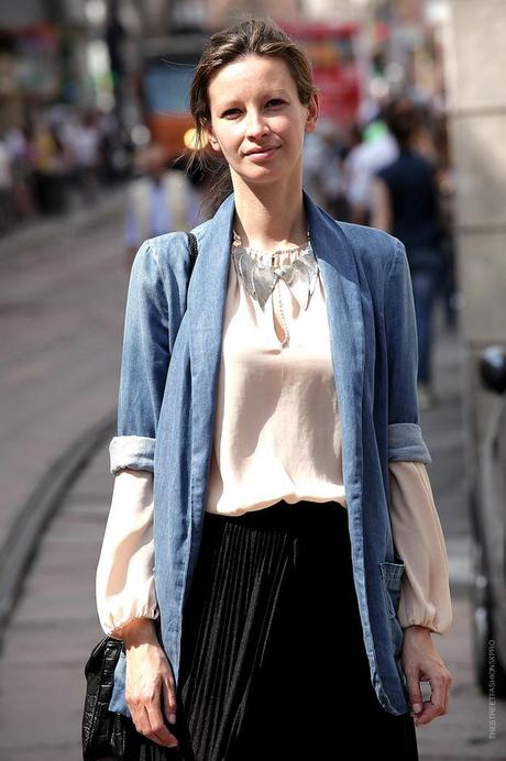 In the Street...Black + Denim + Powder Pink...Milan