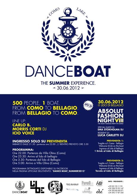 DanceBoat: il 30 giugno 2012 si balla sul lago di Como e poi al Lido di Bellagio con Ema Stokholma