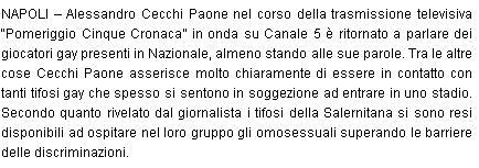 FOTO – Cecchi Paone accusa: “I tifosi della Salernitana sono gay,ecco la loro risposta”