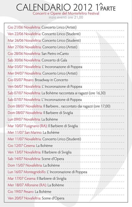 programma concerti novafelria Montefeltro Festival 2012 Concerti e Opere liriche