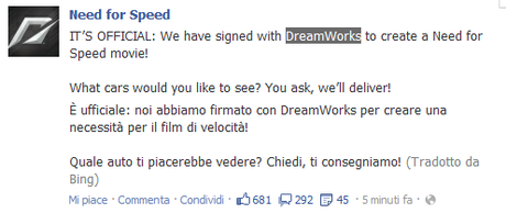 Electronic ARTS annuncia la collaborazione con DreamWorks, presto Need For Speed in film